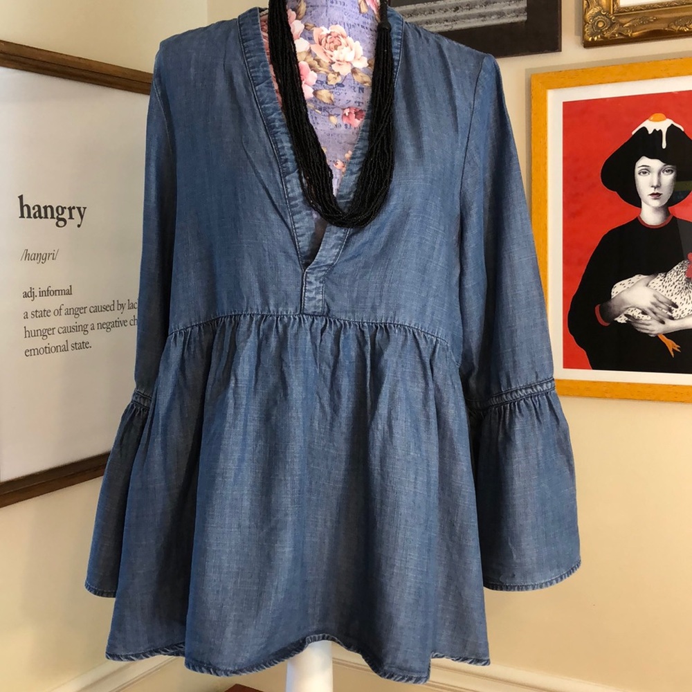 American Eagle Denim Look Bell sleeve Top XL